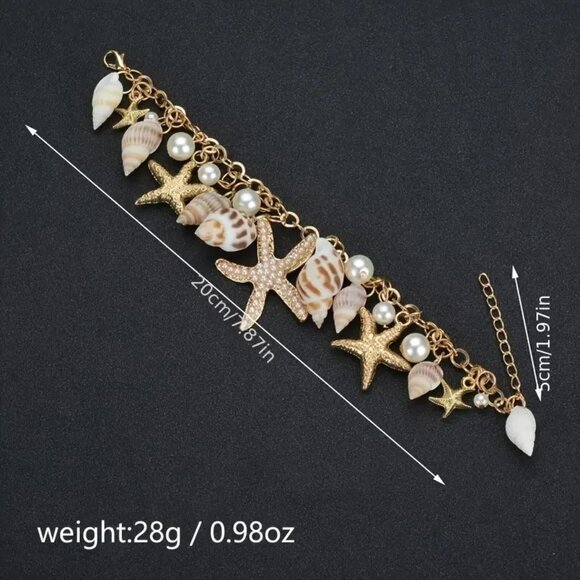 Bracelet Conch Shell Starfish Beach Ocean Vacation Sea Pearls Boho Summer Sylish - Picture 5 of 5